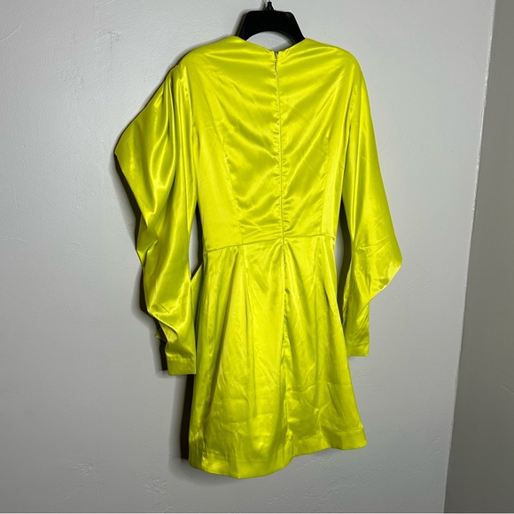 House of CB Marionella Lime Green Yellow Long Sleeve Drape Mini Dress - Picture 11 of 12